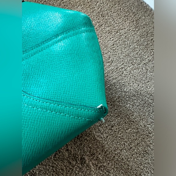 Coach tote greenish blue with reversible purple floral pattern & wristlet insert - Picture 5 of 16